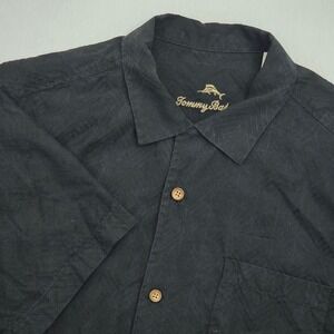 Tommy Bahama Mens Black Silk Grill & Chill Camp Shirt Medium Short Sleeve